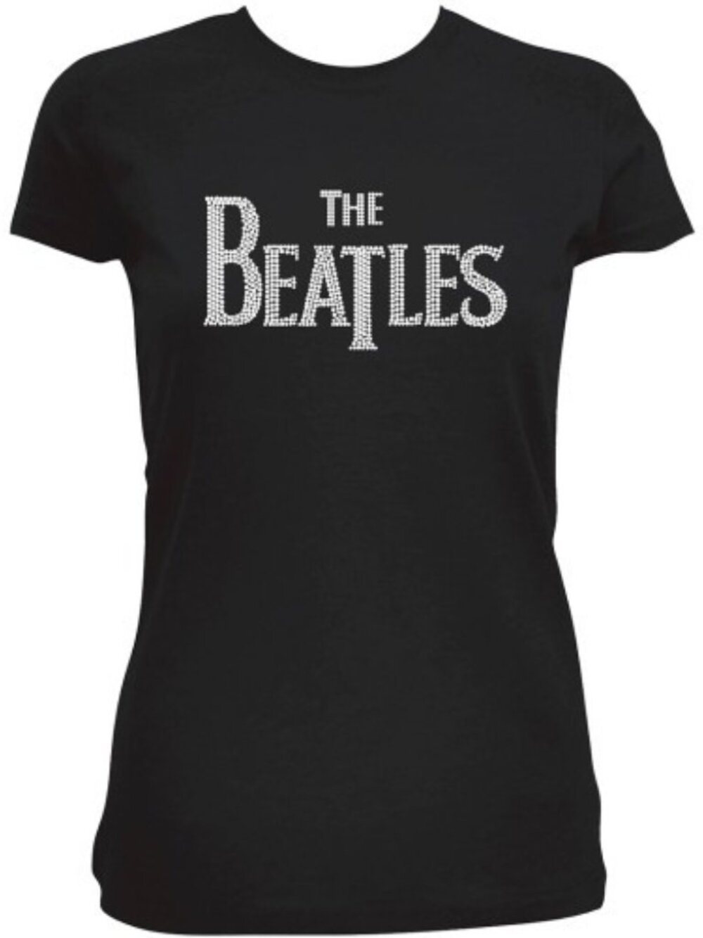 NEW The Beatles Women's T-Shirt Drop T Logo Diamante/Studded Black LARGE